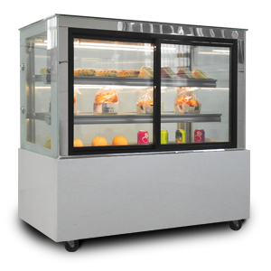 Right angle refrigerated bakery cases